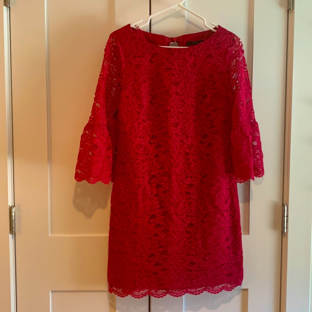 Cynthia Steffe Lace Dress w/ribbon tie back of neck and 3/4 bell sleeves